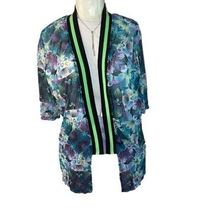 Callie Lives Shein Sheer Abstract Watercolor Tropical Hawaiian Swimsuit CoverUp!